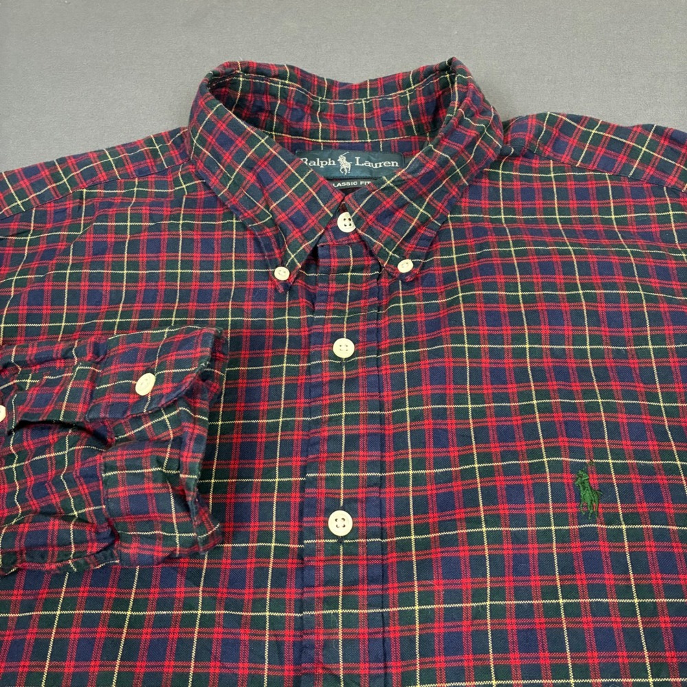 Ralph Lauren Plaid Long Sleeve Button Down Shirt Men's Size XL Red Blue Green